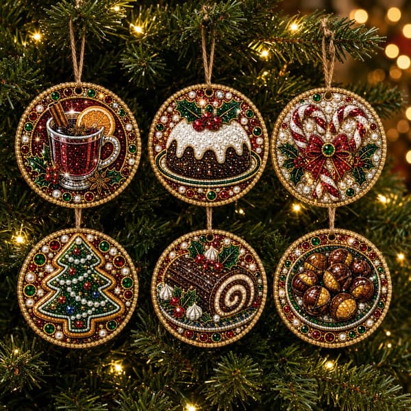 Lirynzoventa 6 STK Julepynt DIY Perle Diamant Kunstsæt til Voksne #D-6pcs