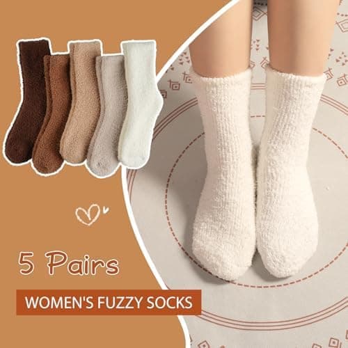ILovDaisy Bløde Sengestrømper til Kvinder og Piger 5/6 Par, Dame Efterår Vinter Varme Fleece Halloween Strømper, Hyggelige Fluffy Strømper til Valentinsdag