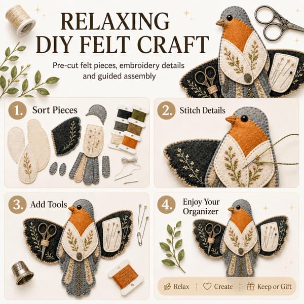 Fugleformet filt sy-organizer DIY-sæt, 3D patchwork fuglekasse (A5pc) A5pc