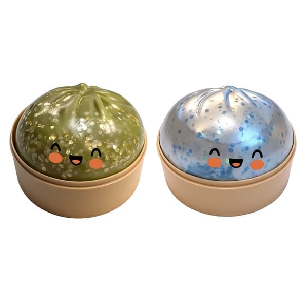 2-pack Dumpling Squishy Stressboll, Glitterboll Squishy, Sensorisk Klämleksak för Stresslindring (Grön - Blå)