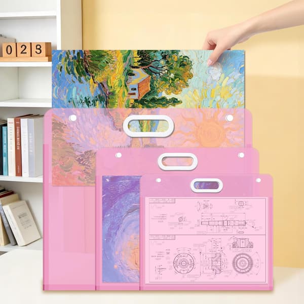 3 størrelser rosa kunstmappe med håndtak 3p A2+a3+a4 Pink
