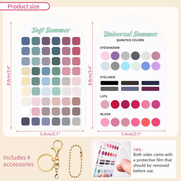 Sæsonfarveanalyse Swatch Nøglering 2 Stk, Blød Sommer Softsummer-2pcs