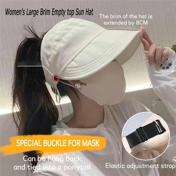Sommerhat til kvinder, bred skygge, anti-UV, strandvisir, justerbar beige