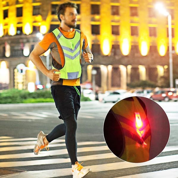 Refleksvest med LED-lys for høy synlighet til nattløping og sykling (M)