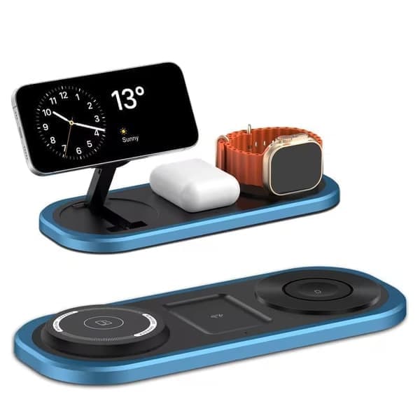 3-i-1 Trådløs Oplader Magsafe, Sammenklappelig Ladestation til iPhone, Apple Watch & AirPods Sort Black