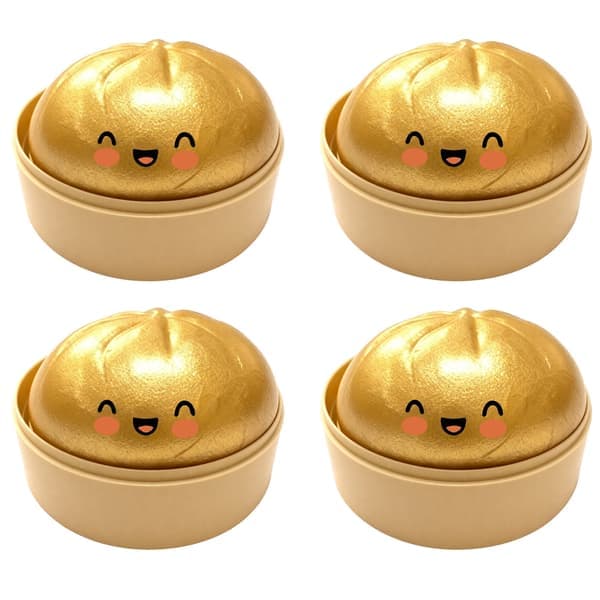 4-pak Dumpling Squishy Stressbold, Glitterbold Squishy, Sensorisk Klemmelegetøj til Stresslindring (Guld)