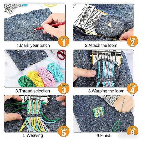 PatchMaker Kit, 36 farver broderitråd til reparation og vævning, Komplet syhåndværkssæt
