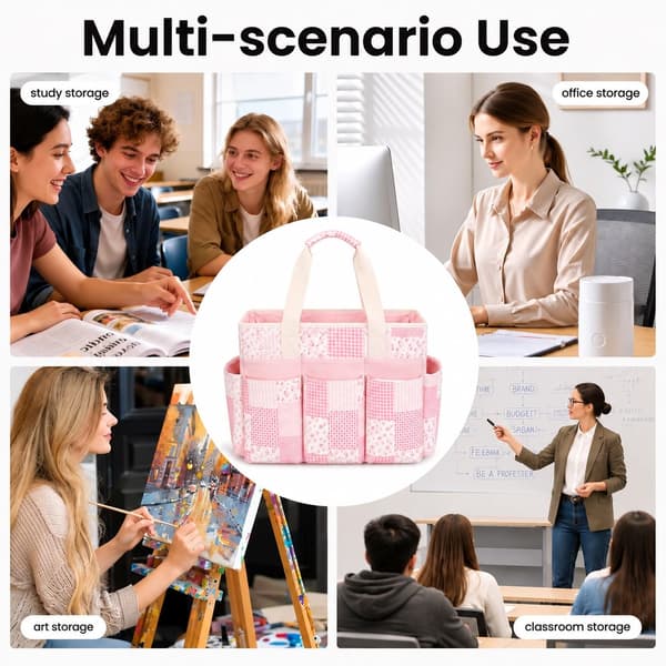 KCWVSIE Blomstret Vattert Oppbevaringsveske for Håndarbeid Robust Arrangør for Kunstutstyr Pink Patchwork