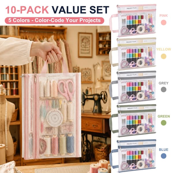 10-pack nålbindningsprojektväskor för quiltning och sömnad