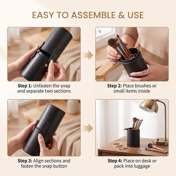 PU læder rejse makeup børsteholder med låg sort Black