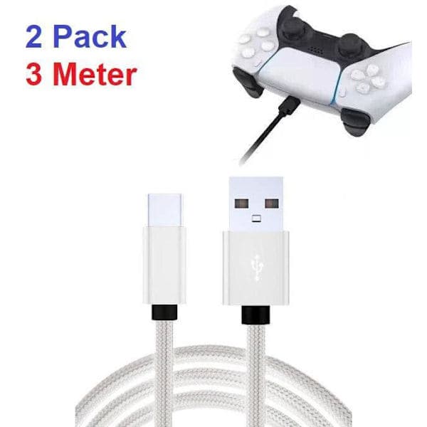 2-pak 3M PS5 / Playstation 5 opladerkabel til controller sort
