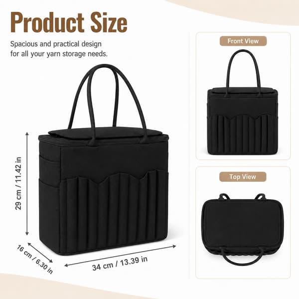 Lærred Garnpose, Strikketaske med Garnhuller, Hæklet Organizer BLACK