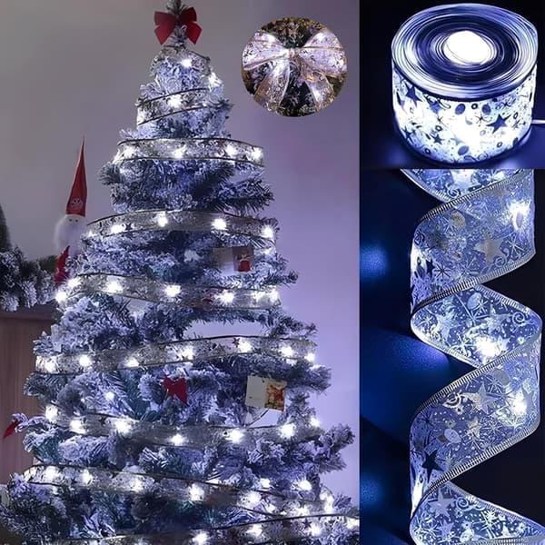 Julelys, 5 cm USB sølvlysende stripe, juledekorasjon (hvitt lys - 5 meter 50 lys)