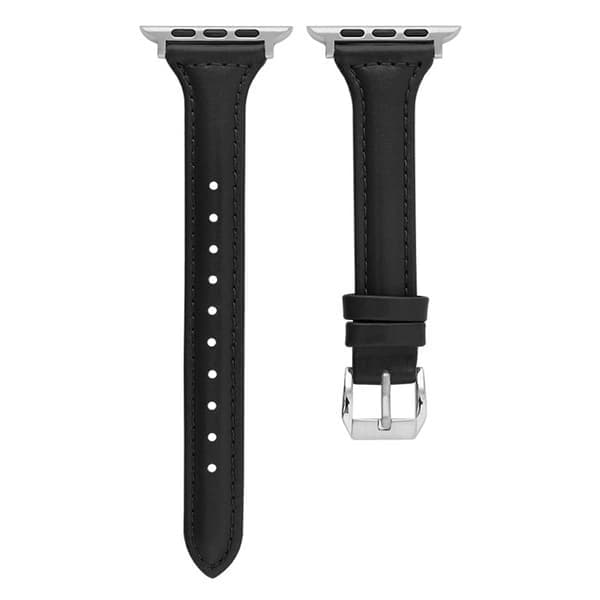 Læderarmbånd Apple Watch 38/40/41 1/2/3/4/5/6/7/8/SE Slim Sort Sort - Perfet