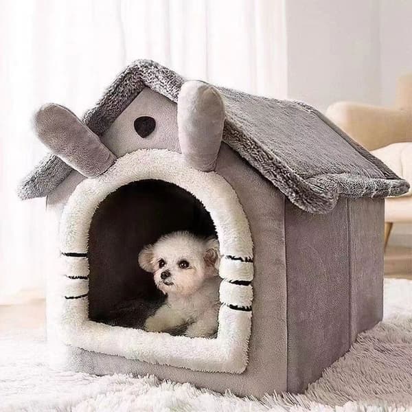 Innendørs hundehus, sammenleggbart hundehus kennel sengematte med pute grå, størrelse 33*30*32 33*30*32