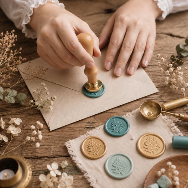 Bregneblad Voksseglstempel, Blomster Botanisk Tema Messingstempel med Trehåndtak Fern Leaf