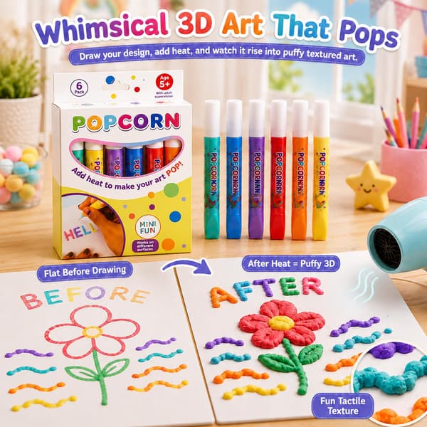 Popcornpenner 12-pakning, 3D-puffete tegneblyanter, 2 sett 2 set