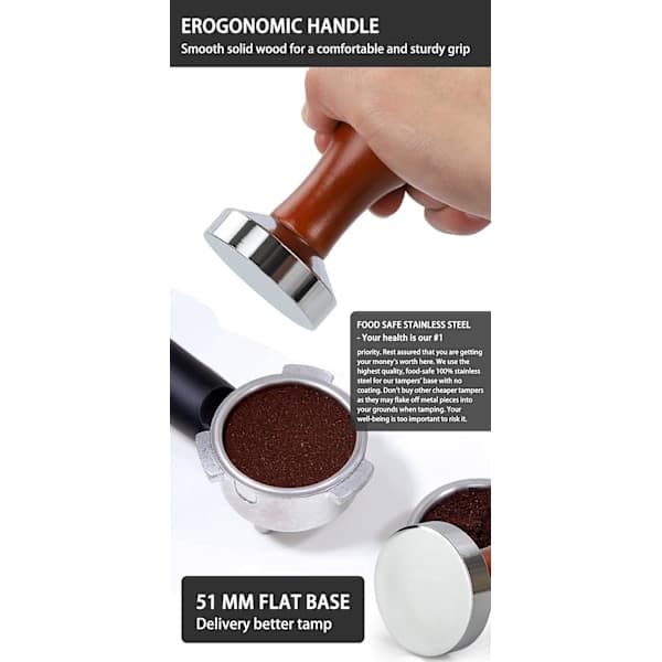 51 mm, espressostamper i rustfritt stål
