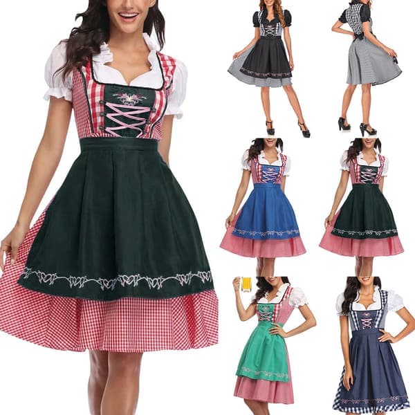 Dirndl med förkläde för Oktoberfest, bayersk traditionell klänning för kvinnor, storlek M M