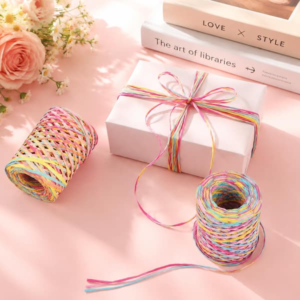 5 ruller farget raffia papirbånd, 80 meter raffia garn til gaveinnpakning