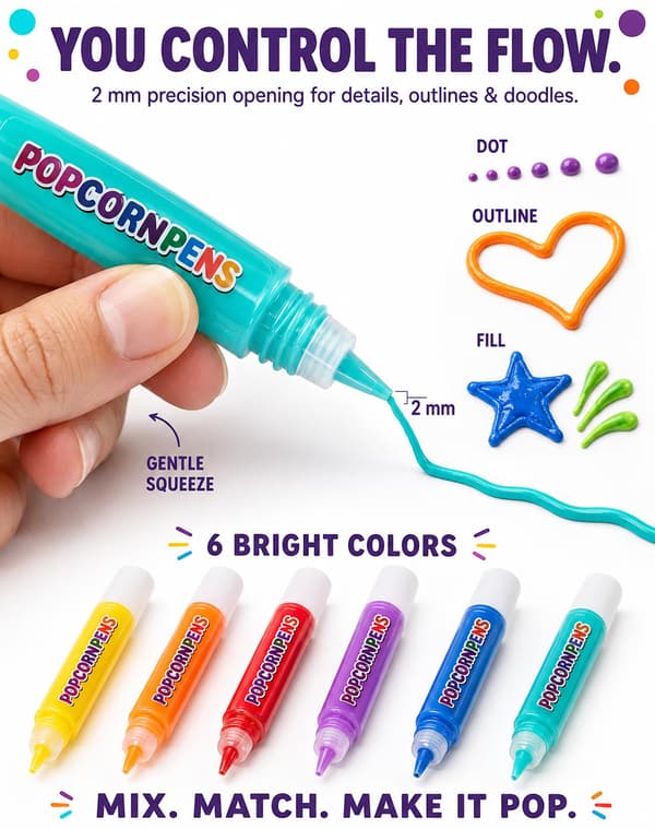 POPCORNPENS 3D Relief Kunstpen Sæt – Forvandl 2D Tegninger til Berørbar 3D Kunst
