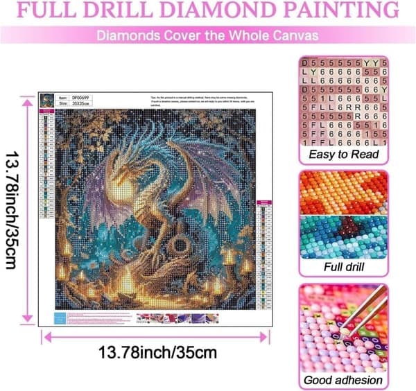 Drage 5D Diamantkunst, Diamantmaling for voksne Full Drill 35x35cm