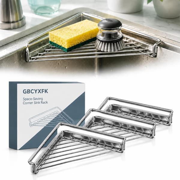 Diskställ i rostfritt stål för diskbänkshörn, triangulär hållare 3pcs