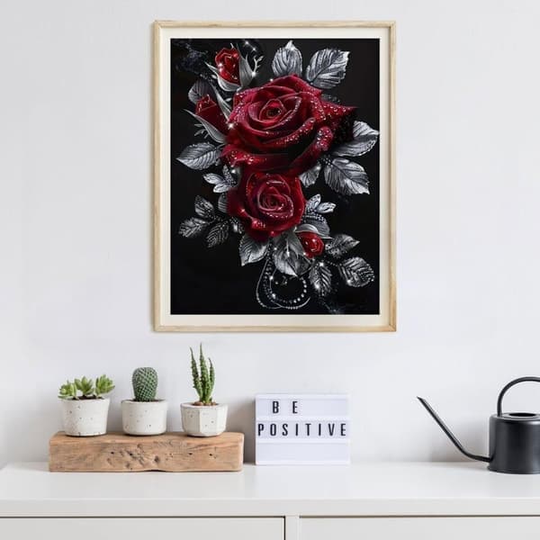 Rose 5D Diamantmosaikk - Gaveidé, Full Drill DIY, Rund Perlekunst Veggdekorasjon 30x40 Cm