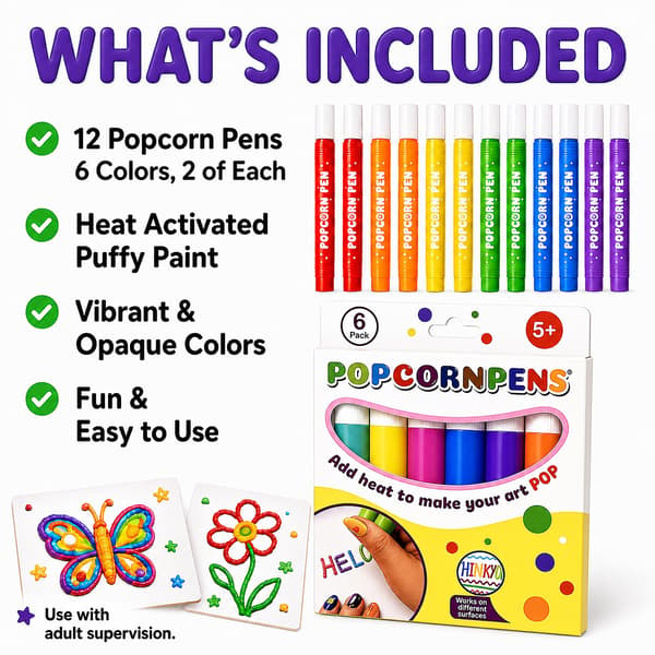 12 STK Popcornpenner Magisk DIY Oppblåsbart Tegnesett 1 Count (Pack of 12)