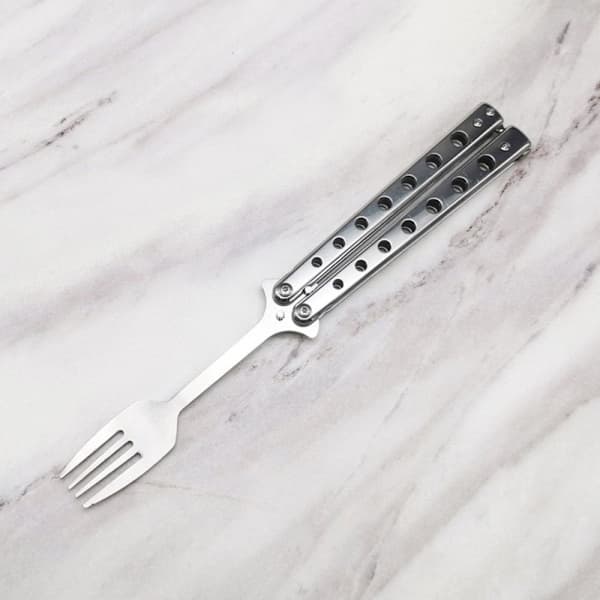 Sammenleggbar sommerfuglgaffel og -skje i rustfritt stål for camping Fork