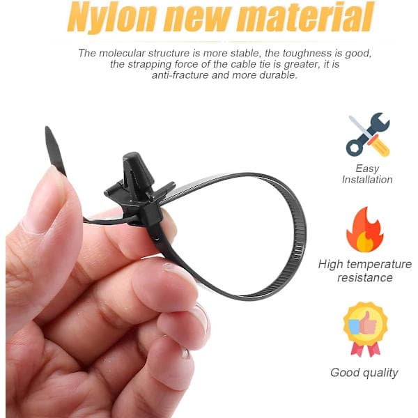 120 stk. bilmonterede kabelbindere, selvlåsende kabelbindere i nylon, kabelbindere til motorrum