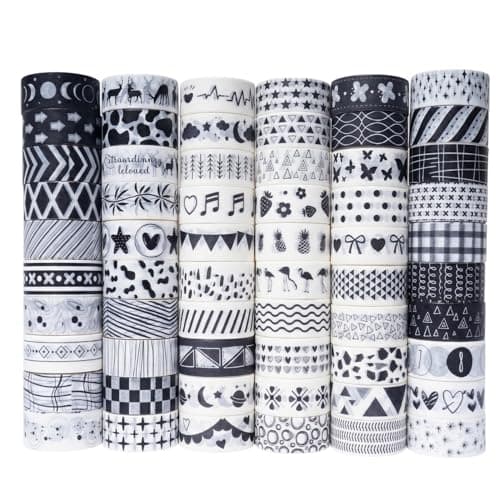 Washi Tape Sæt, 60 Ruller Dekorativ Masking Tape Bulk til Scrapbog Black