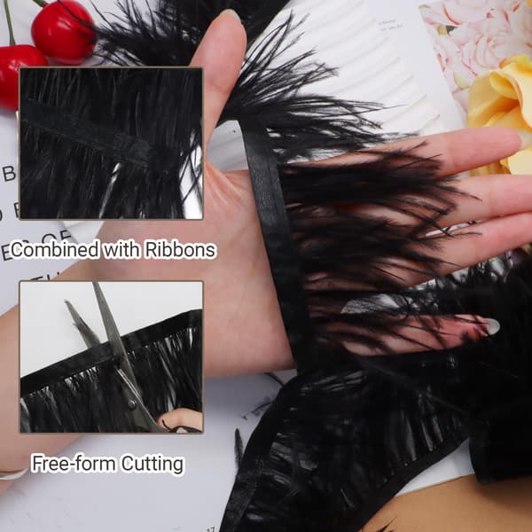Marvexi Sort Strudsefjer Trim Fjerbånd, 4 Tommer, 2,2 Yards Black