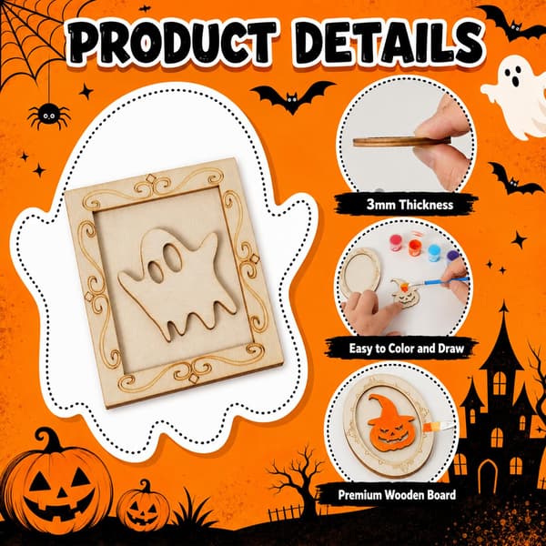 12 stk. Halloween træspøgelse DIY-rammer til drenge og piger