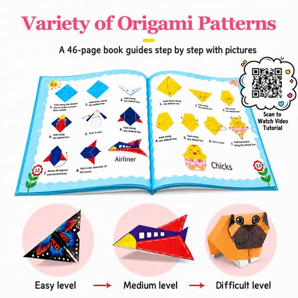Origami-kit för barn 8-12 år, 100 ark färgat origamipapper
