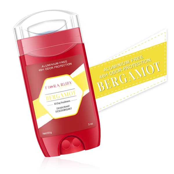 Flora Ruby Bergamott Deodorant Stick, Aluminiumfri, 48H luktskydd, Friskhet hela dagen, 3oz / 85g bergamot