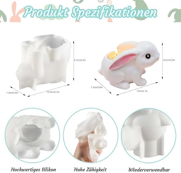 1/2 - Pakke Silikonform Påskehare - Silikonstøpeform for Påskepynt, Gips for DIY Håndverk og Lyslaging 2 stk 2pcs