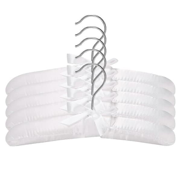 Lyxig Vadderad Satin Galge för Barnkläder 5-pack Galgar Garderobsarrangör, Vit