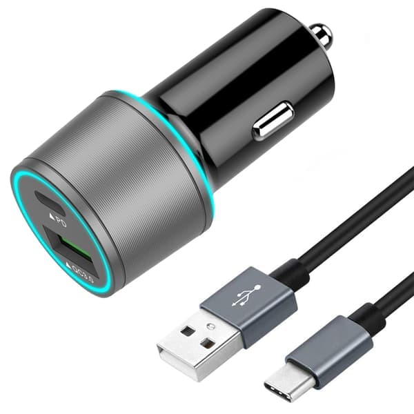 USB C Biloplader, Dobbelt Type-C PD Biloplader Power Delivery & Quick Charge 3.0 til iPhone 11/11 Pro/11 Pro MAX/XS/XR/X/8, iPad