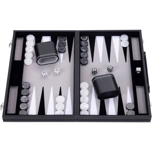 Deluxe Backgammon Spil 15 Tommer 47cm X 38cm X 2.7cm Pro. og Fritid (Sort/hvid/grå) Sort, Hvid, Grå
