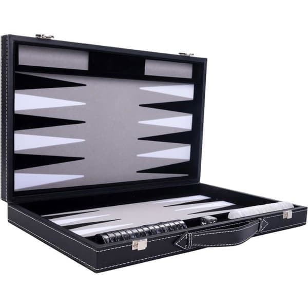 Deluxe Backgammon Spil 15 Tommer 47cm X 38cm X 2.7cm Pro. og Fritid (Sort/hvid/grå) Sort, Hvid, Grå