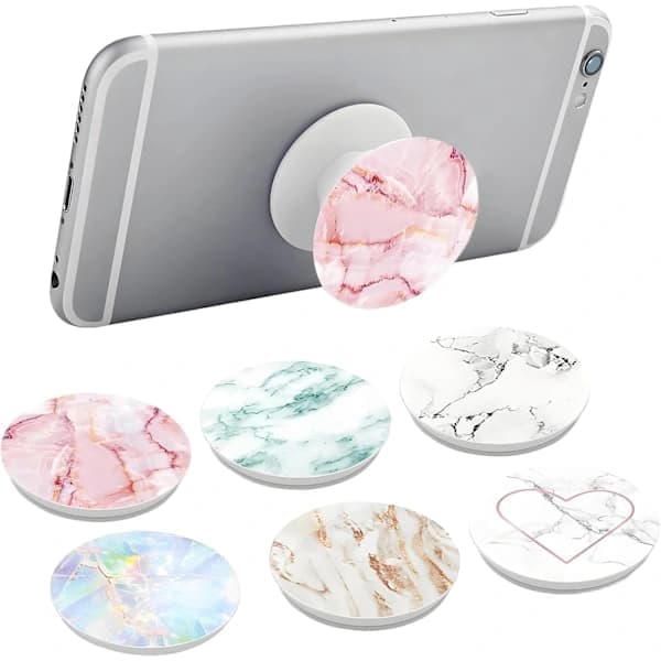 6-pak telefonholder med Pop Socket-stativ, 360° roterende selvklæbende telefonholder