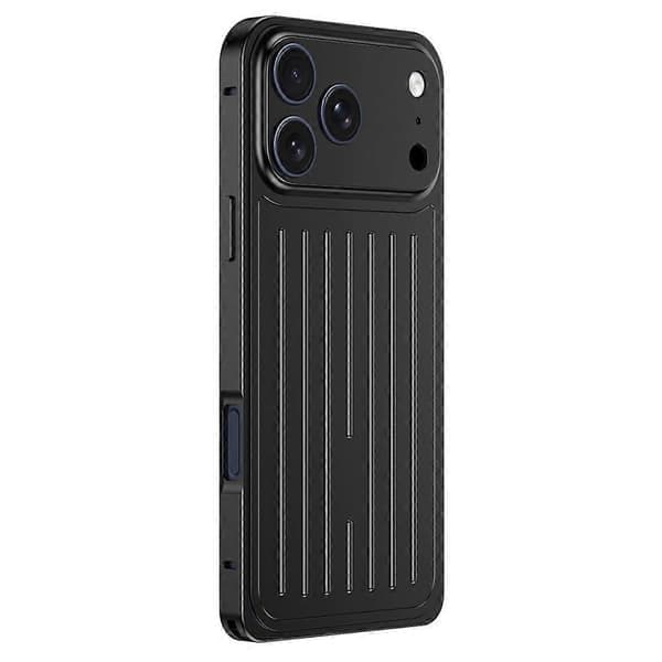 Kompatibelt iPhone 17 Pro Max sjöhästspännefodral med bagagedesign i aluminiumlegering, svart Black