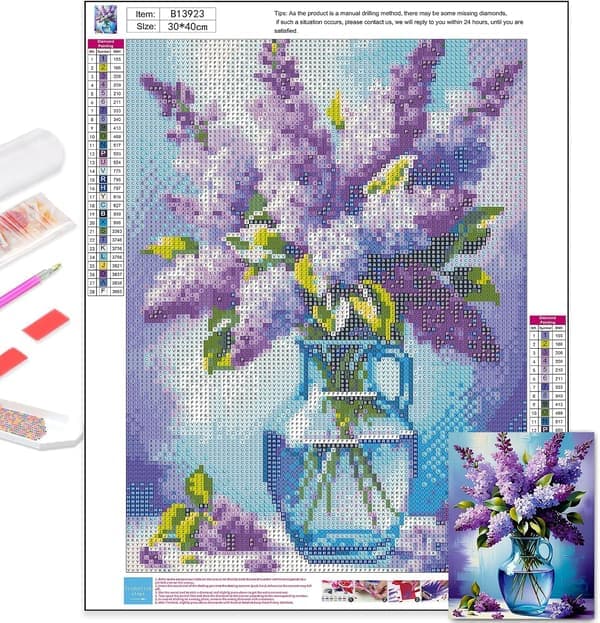Blomster Diamantkunst Sæt til Voksne, Blomster Diamantmaleri Sæt til Voksne, Vase Diamantkunst Sæt