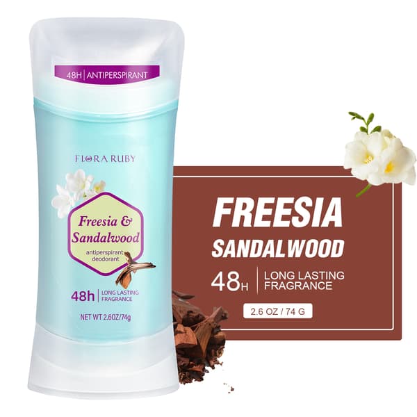 Flora Ruby Antiperspirant Deodorant Stick, 48H svett- och luktskydd, aluminiumformel, långvarig fräschör freesia