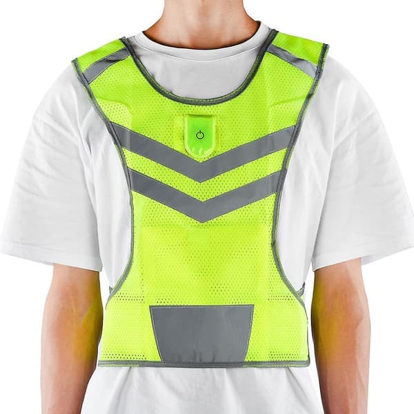 Refleksvest med LED-lys for høy synlighet til nattløping og sykling (M)