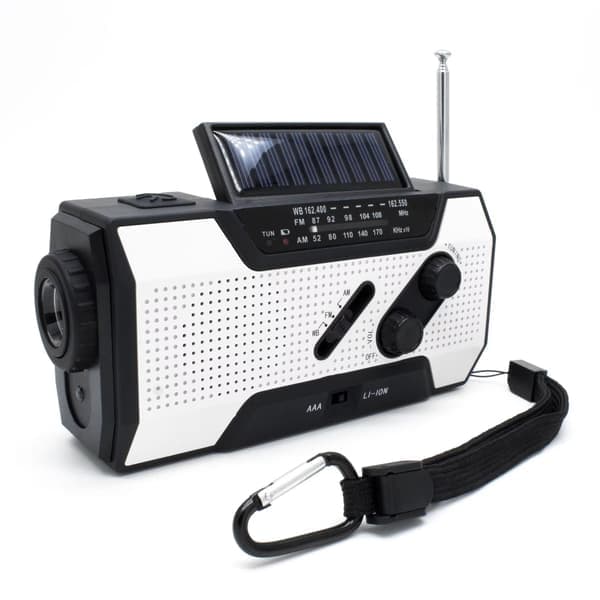 Radio aurinkovoimalla 2000 mAh taskulampulla (valkoinen)