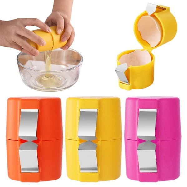 3-pakning eggeskallåpner, håndholdt eggknekker multifunksjonell eggkutter eggknuser og separator for matlaging camping kjøkkenutstyr