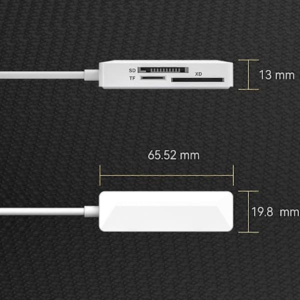 IOS 8-Pin 3-i-1 kortlæser - TF, SD, XD hukommelseskortadapter til bærbar computer, telefon, tablet