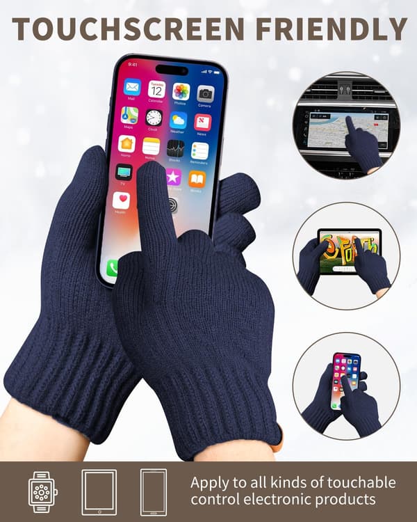 Vinterhandskar för damer med fleecefoder, pekskärmsvänliga varma stretchiga tjocka stickade handskar ullhandskar termiska handskar utomhus vinterpresenter blue